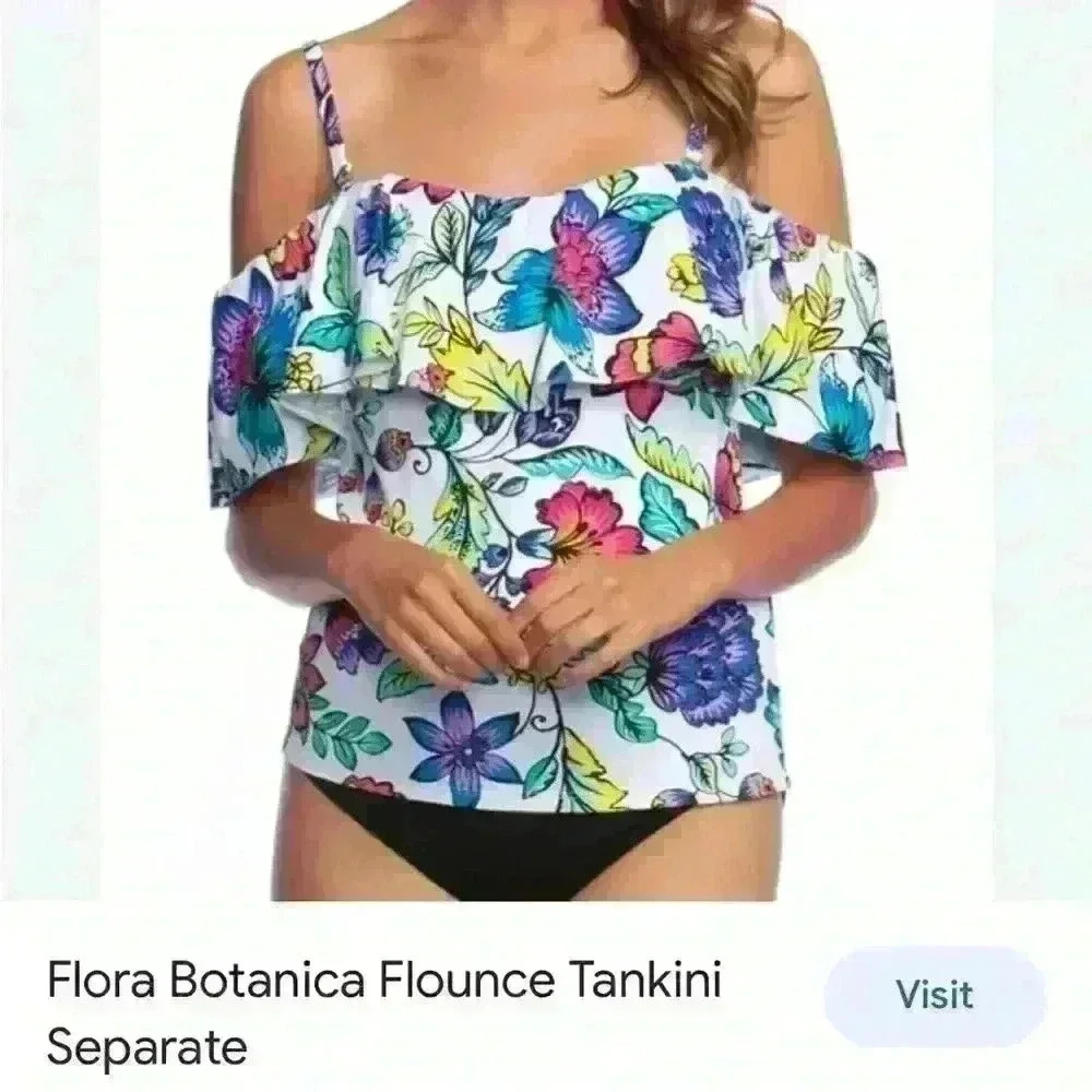 24th & Ocean cold shoulder floral tankini top with removable straps.